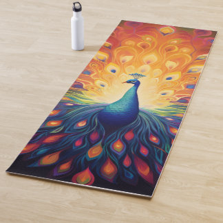 Peacock - Blauw Groen Roze Sinaasappel Gele Veren Yogamat