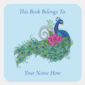 Peacock Blauw Lotus Bloem Henna Boekplaat Vierkante Sticker (Voorkant)