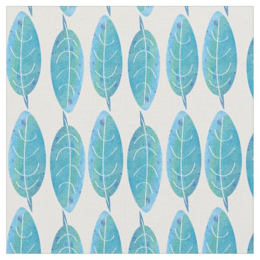 Peacock blauw modern waterverf blad design stof (Close Up)
