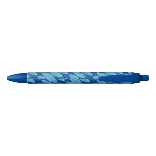 Peacock blauw modern waterverf blad design zwarte inkt pen (Achterkant)