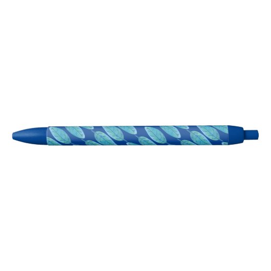 Peacock blauw modern waterverf blad design zwarte inkt pen (Voorkant)