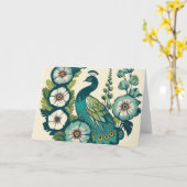 Peacock Blauwe en Groene pauwen Kaart (Gele Bloem)