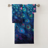 Peacock - Blauwe Groene Aqua Veren & Roze Bloemen Bad Handdoek (Insitu)