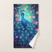 Peacock - Blauwe Groene Aqua Veren & Roze Bloemen Bad Handdoek (Handdoek)