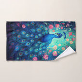 Peacock - Blauwe Groene Aqua Veren & Roze Bloemen Bad Handdoek (Handdoek)