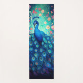 Peacock - Blauwe Groene Aqua Veren & Roze Bloemen Yogamat (Voorkant)