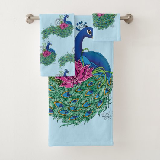 Peacock Blauwe Lotus Bloem Henna Bad Handdoek (Insitu)