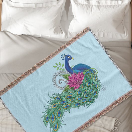 Peacock Blauwe Lotus Bloem Henna Deken