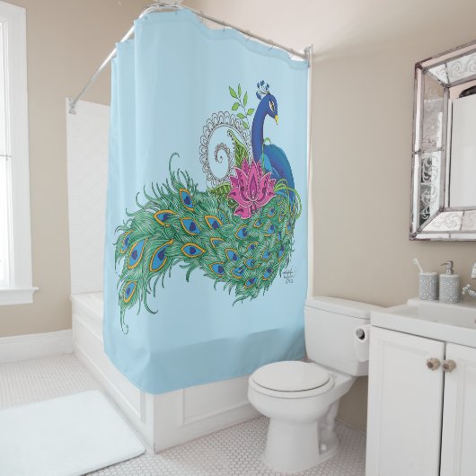 Peacock Blauwe Lotus Bloem Henna Douchegordijn (In situ)