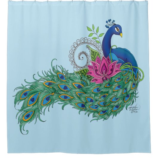 Peacock Blauwe Lotus Bloem Henna Douchegordijn (Voorkant)