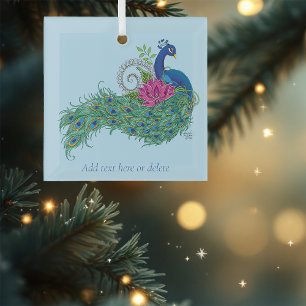 Peacock Blauwe Lotus Bloem Henna Glas Ornament