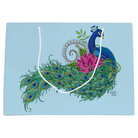 Peacock Blauwe Lotus Bloem Henna Groot Cadeauzakje (Voorkant)