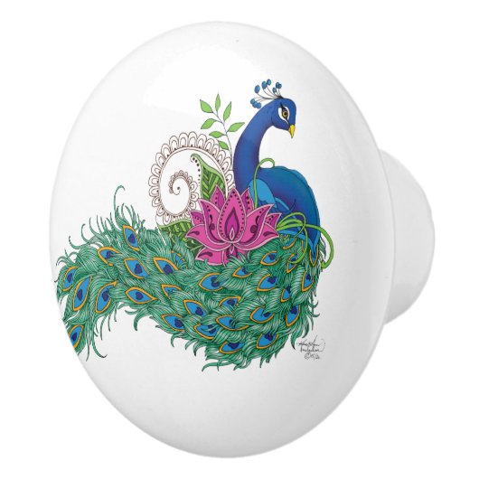 Peacock Blauwe Lotus Bloem Henna Keramische Knop (Rechts)