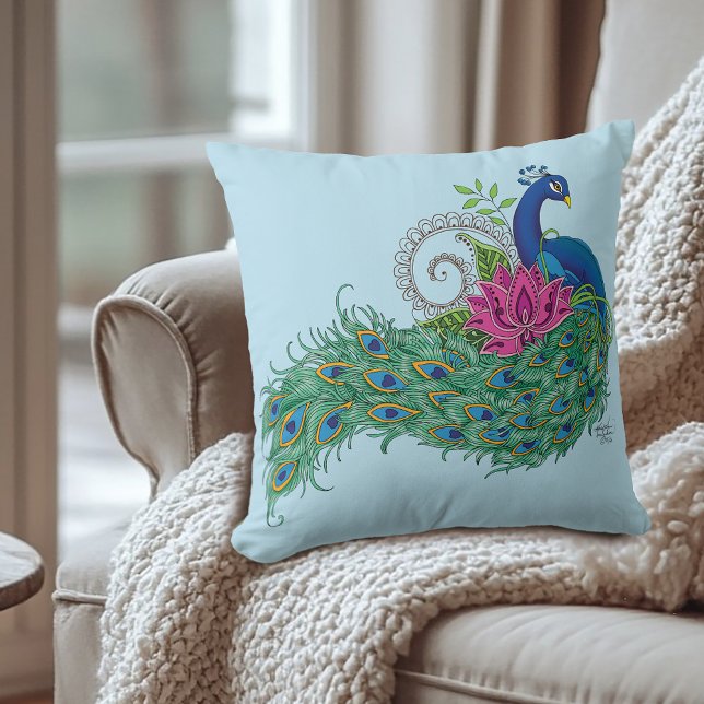 Peacock Blauwe Lotus Bloem Henna Kussen (Creator heeft geüpload)