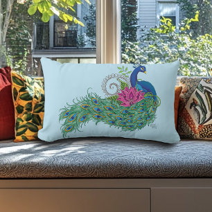 Peacock Blauwe Lotus Bloem Henna Kussen