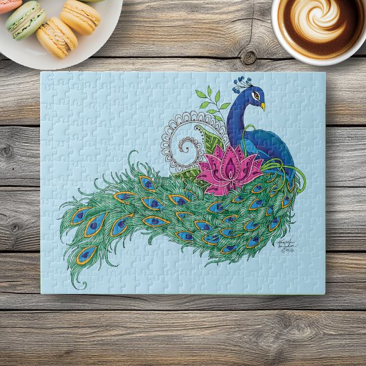 Peacock Blauwe Lotus Bloem Henna Legpuzzel