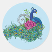 Peacock Blauwe Lotus Bloem Henna Ronde Sticker (Voorkant)
