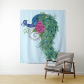 Peacock Blauwe Lotus Bloem Henna Wandkleed (In situ)