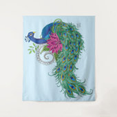 Peacock Blauwe Lotus Bloem Henna Wandkleed (Voorkant)