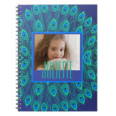 Peacock Blauwgroen & Blue Feathers Aangepaste teks Notitieboek (Voorkant)