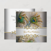Peacock Blauwgroen Blue Gold Elegant Party Kaart (Voorkant / Achterkant)