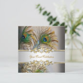 Peacock Blauwgroen Blue Gold Elegant Party Kaart (Staand voorkant)