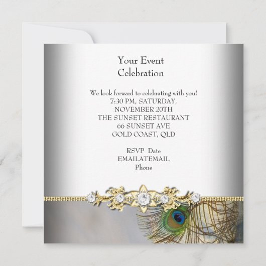 Peacock Blauwgroen Blue Gold Elegant Party Kaart (Achterkant)