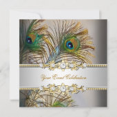 Peacock Blauwgroen Blue Gold Elegant Party Kaart (Voorkant)