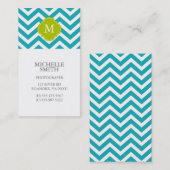 Peacock - Blauwgroen en Groen Zigzags Patroonmonog Visitekaartje (Voorkant / Achterkant)