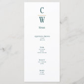 Peacock Blauwgroen Green Gold Wedding Monogramed Menu (Voorkant)