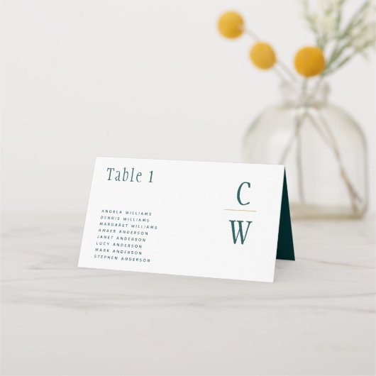 Peacock BLAUWGROEN Green Gold Wedding Table Number Plaatskaartje (Voorkant)