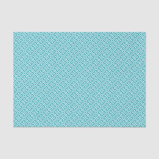 Peacock - Blauwgroen Grieks sleutelpatroon Tissuepapier (Voorkant)