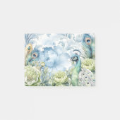 Peacock Blauwgroen & Salie veren Bloemen Damast Post-it® Notes (Voorkant)