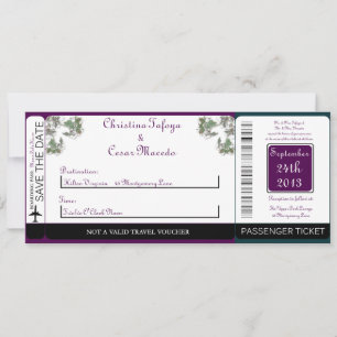 Peacock / Bloemen Boarding Pass Bruiloft uitnodigi Kaart