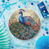 Peacock Bloemen Elegant  Papieren Bordje (Feest)