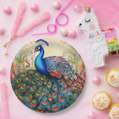 Peacock Bloemen Elegant  Papieren Bordje (Feest)
