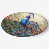 Peacock Bloemen Elegant  Papieren Bordje (Gekanteld)