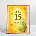 Peacock Bloemen Indische Trouwtafel Nummer Kaart<br><div class="desc">Begeleid uw gasten in stijl met deze Peacock Floral Indian Trouwtafel Nummer Kaart. Met een koninklijk paar pauwen omlijst door delicate aquarel bloemen, dit ontwerp combineert prachtig elegantie en Indiase traditie. Perfect voor hindoe-, sikh- of multiculturele bruiloften, het voegt een vleugje sophisticatie toe aan uw receptietafels terwijl het perfect overeenkomt...</div>