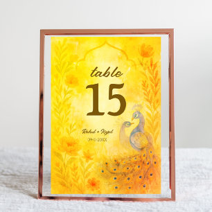 Peacock Bloemen Indische Trouwtafel Nummer Kaart