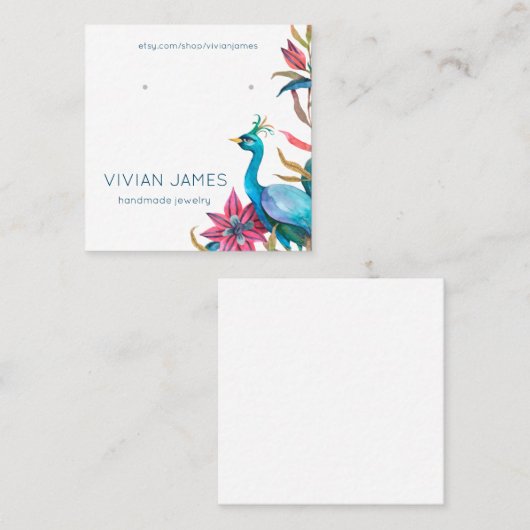 Peacock Bloemen Oorbel Sieraden Kaart Sjabloon Contactkaartje (Voorkant / Achterkant)