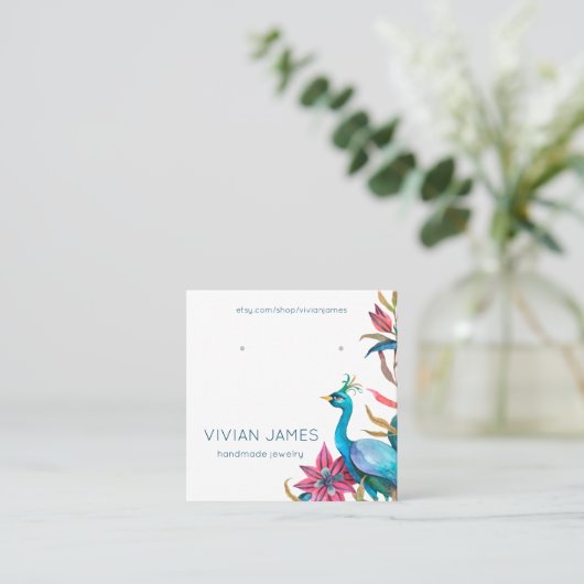 Peacock Bloemen Oorbel Sieraden Kaart Sjabloon Contactkaartje (Staand voorkant)