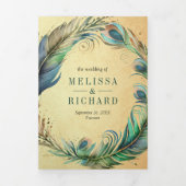 Peacock Bloemen Veer QR Code Bruiloft Drieluik Uitnodiging (Cover)