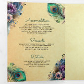 Peacock Bloemen Veer QR Code Bruiloft Drieluik Uitnodiging (Binnenzijde eerst)