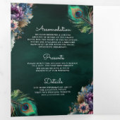 Peacock Bloemen Veer QR Code Smaragd Bruiloft Drieluik Uitnodiging (Binnenzijde eerst)