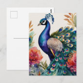 Peacock Bloemen Waterverf Kunst Briefkaart (Voorkant / Achterkant)