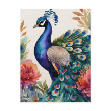 Peacock Bloemen Waterverf Kunst