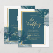 Peacock Blue Alcohol INK Chic Wedding Invite (Voorkant / Achterkant)