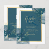 Peacock Blue Alcohol INK Chic Wedding Invite (Voorkant / Achterkant)