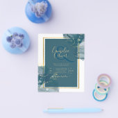 Peacock Blue Alcohol INK Chic Wedding Invite Flyer (Enkel)