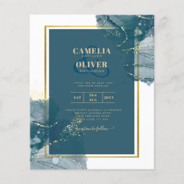 Peacock Blue Alcohol INK Chic Wedding Invite Flyer